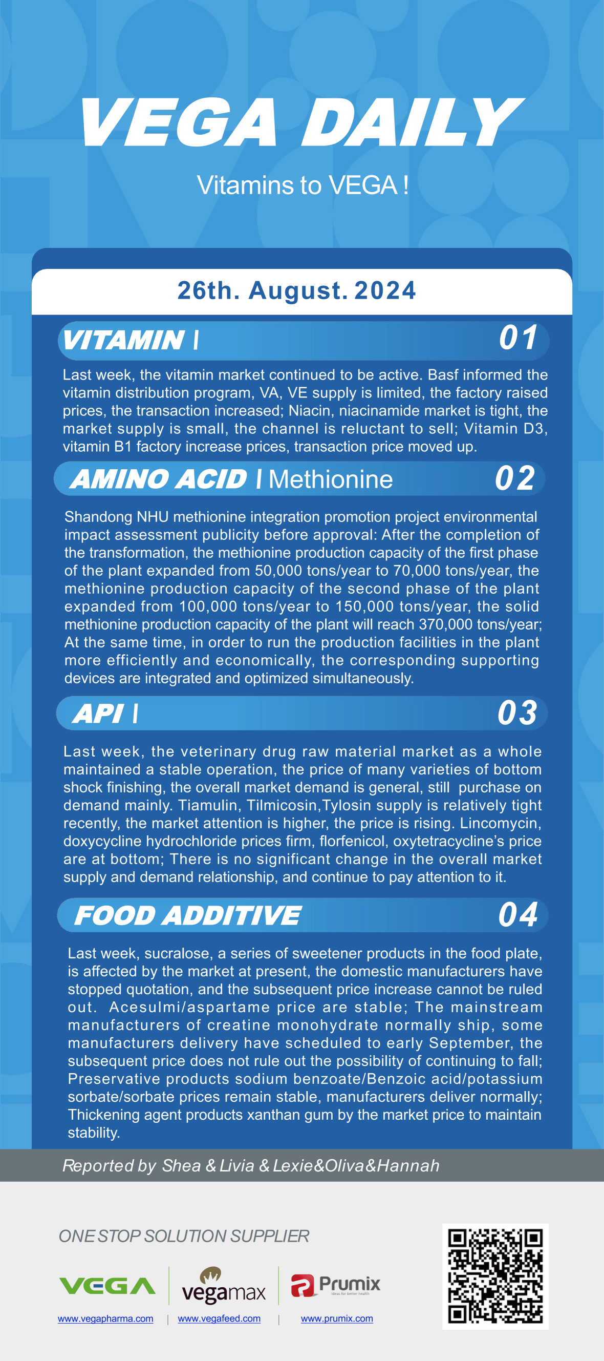 Vega Daily Dated on Aug 26th 2024 Vitamin Amino Acid APl Food Additives.png